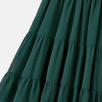 Family Matching Swiss Dot Ruffled Dresses and Stripe Panel Short-sleeve T-shirts Sets - 20607182