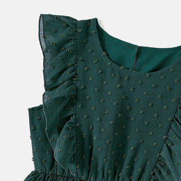 Family Matching Swiss Dot Ruffled Dresses and Stripe Panel Short-sleeve T-shirts Sets - 20607182