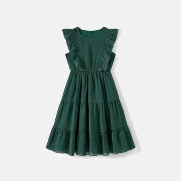 Family Matching Swiss Dot Ruffled Dresses and Stripe Panel Short-sleeve T-shirts Sets - 20607182