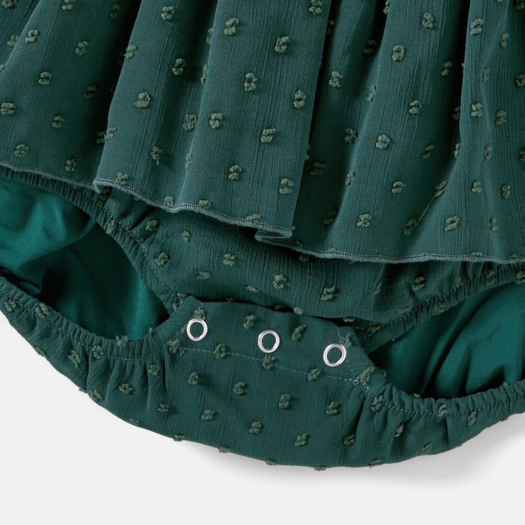 Family Matching Swiss Dot Ruffled Dresses and Stripe Panel Short-sleeve T-shirts Sets - 20607182