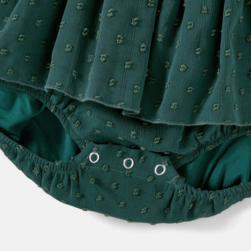 Family Matching Swiss Dot Ruffled Dresses and Stripe Panel Short-sleeve T-shirts Sets - 20607182