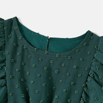 Family Matching Swiss Dot Ruffled Dresses and Stripe Panel Short-sleeve T-shirts Sets - 20607182