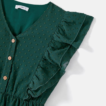 Family Matching Swiss Dot Ruffled Dresses and Stripe Panel Short-sleeve T-shirts Sets - 20607182