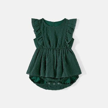 Family Matching Swiss Dot Ruffled Dresses and Stripe Panel Short-sleeve T-shirts Sets - 20607182