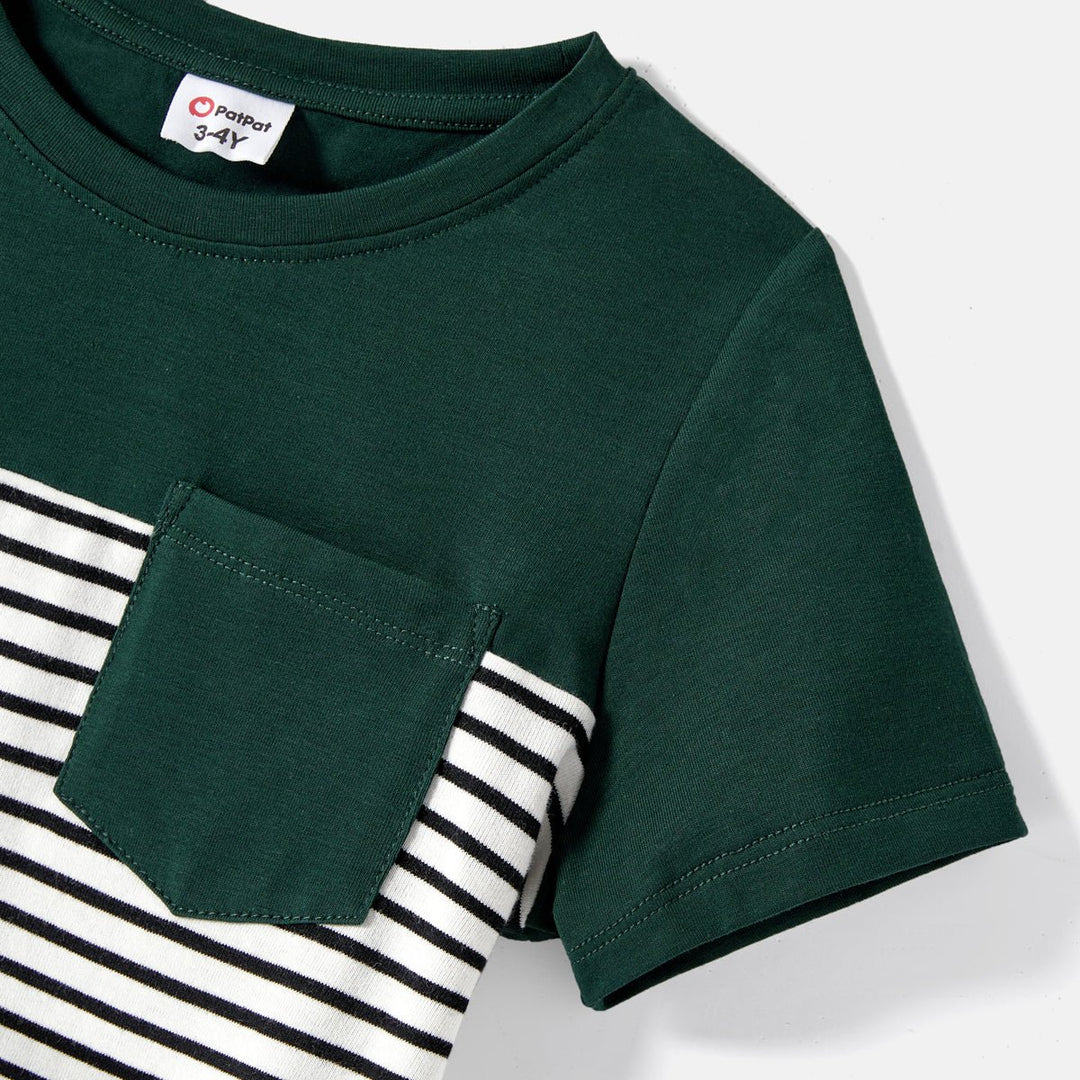 Family Matching Swiss Dot Ruffled Dresses and Stripe Panel Short-sleeve T-shirts Sets - 20607182