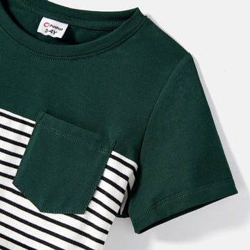 Family Matching Swiss Dot Ruffled Dresses and Stripe Panel Short-sleeve T-shirts Sets - 20607182