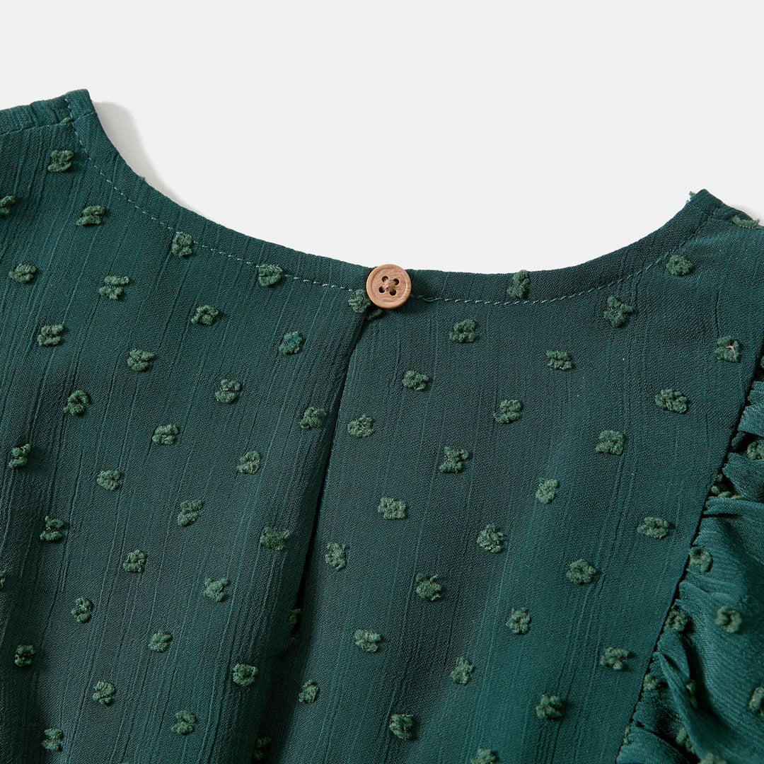 Family Matching Swiss Dot Ruffled Dresses and Stripe Panel Short-sleeve T-shirts Sets - 20607182