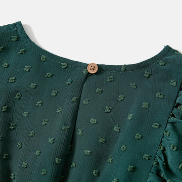 Family Matching Swiss Dot Ruffled Dresses and Stripe Panel Short-sleeve T-shirts Sets - 20607182