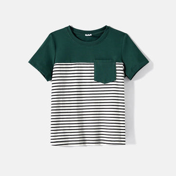 Family Matching Swiss Dot Ruffled Dresses and Stripe Panel Short-sleeve T-shirts Sets - 20607182