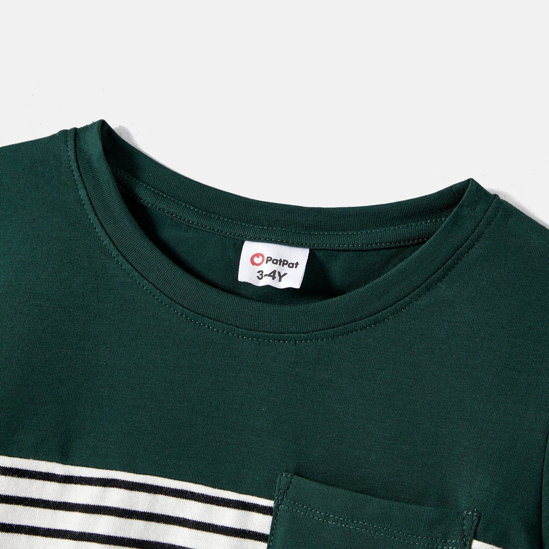 Family Matching Swiss Dot Ruffled Dresses and Stripe Panel Short-sleeve T-shirts Sets - 20607182