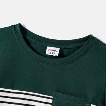 Family Matching Swiss Dot Ruffled Dresses and Stripe Panel Short-sleeve T-shirts Sets - 20607182