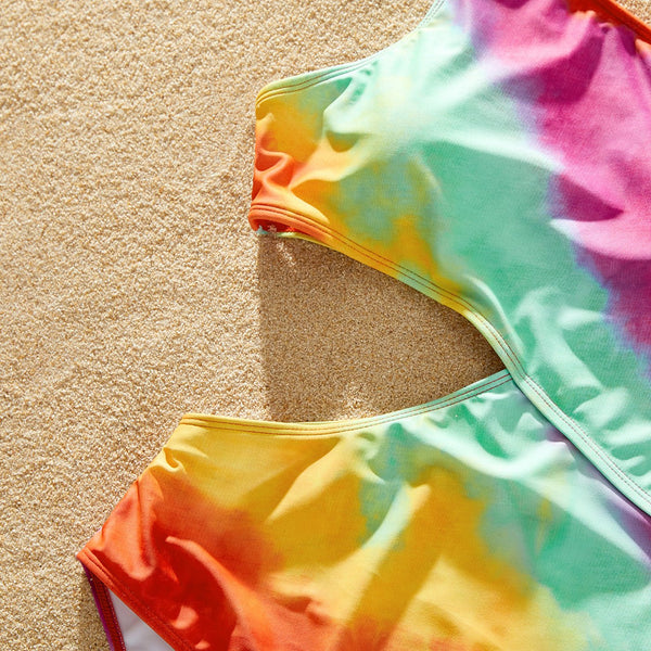 Family Matching Tie Dye Cut Out Waist One-Shoulder One-piece Swimsuit or Swim Trunks Shorts - 20658479