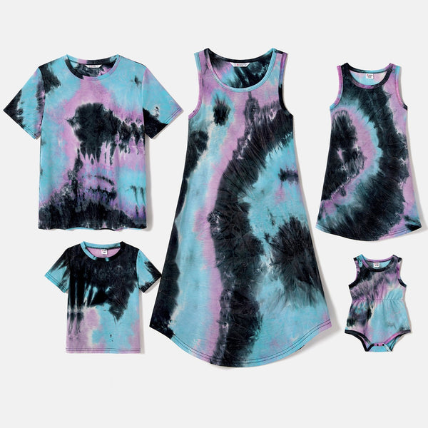 Family Matching Tie Dye Tank Dresses and Short-sleeve T-shirts Sets - 20548991