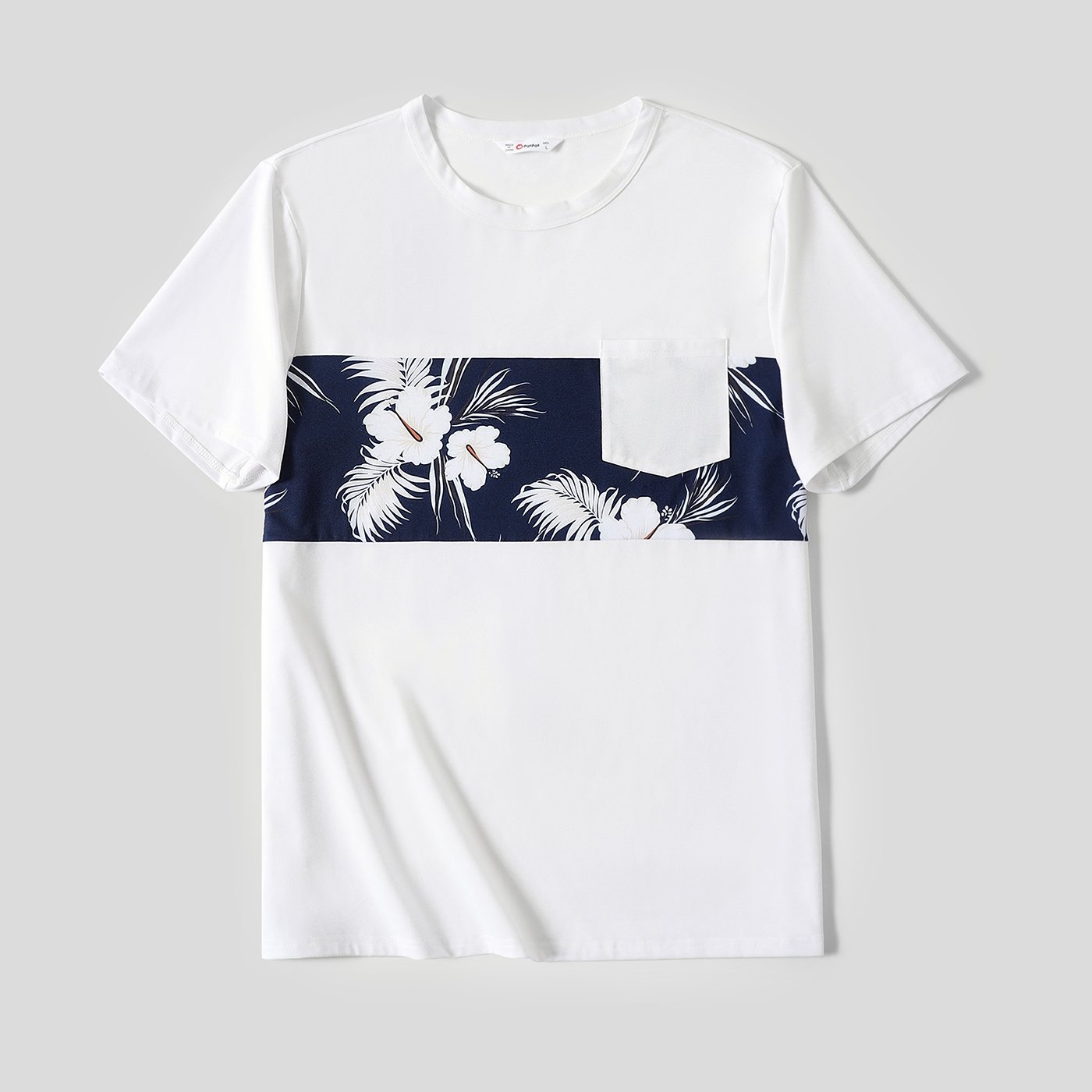 Family Matching White Spaghetti Strap Ruffle V Neck Splicing Floral Print Dresses and Short-sleeve T-shirts Sets - 20348918