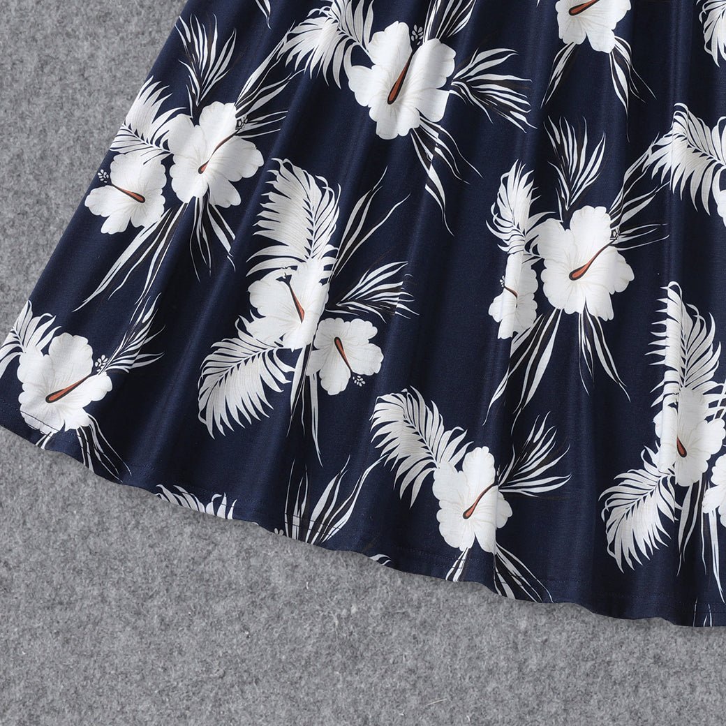 Family Matching White Spaghetti Strap Ruffle V Neck Splicing Floral Print Dresses and Short-sleeve T-shirts Sets - 20348918