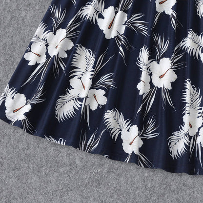 Family Matching White Spaghetti Strap Ruffle V Neck Splicing Floral Print Dresses and Short-sleeve T-shirts Sets - 20348918