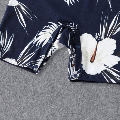 Family Matching White Spaghetti Strap Ruffle V Neck Splicing Floral Print Dresses and Short-sleeve T-shirts Sets - 20348918