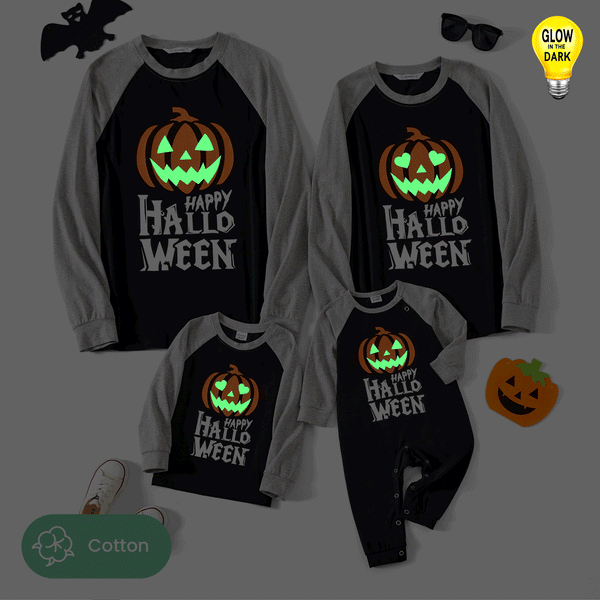 Glow In The Drak Family Matching Letter & Pumpkin Print Long-sleeved Tops Sets - 20683230