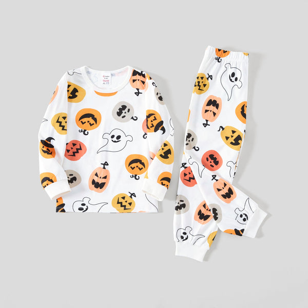 Halloween Family Matching All Over Pumpkin & Ghost Print Pajamas Sets (Flame Resistant) - 20697768