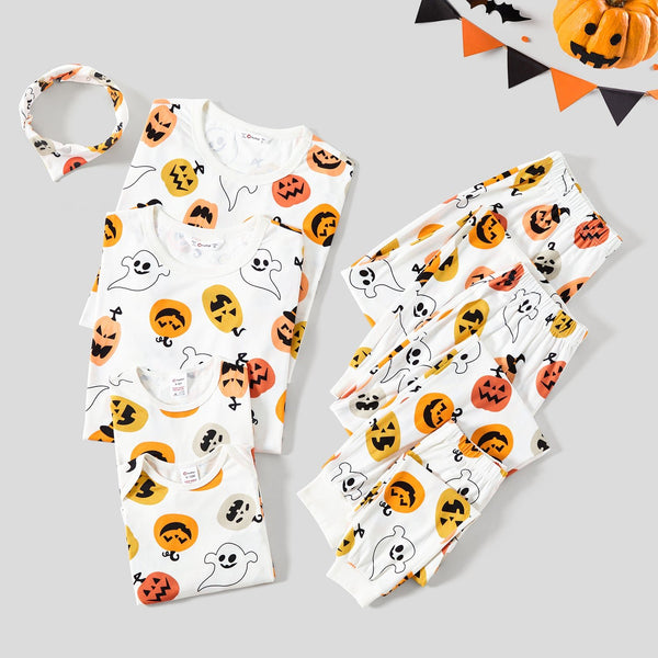 Halloween Family Matching All Over Pumpkin & Ghost Print Pajamas Sets (Flame Resistant) - 20697768