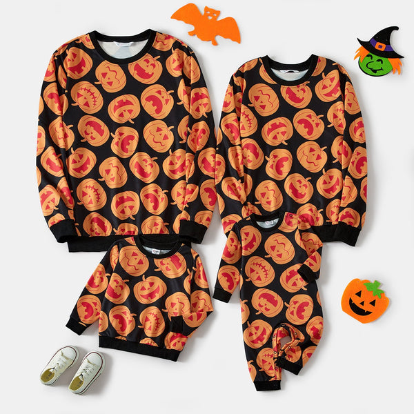 Halloween Family Matching All Over Pumpkin Print Long Sleeve Crewneck Tops - 20681940