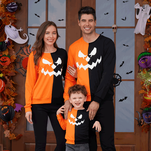 Halloween Family Matching Glow In The Dark Pumpkin Print Long-sleeve Colorblock Sweatshirts - 20469838
