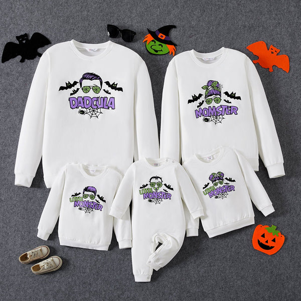 Halloween Family Matching Letter& Bat Print Long Sleeve Tops - 20689420