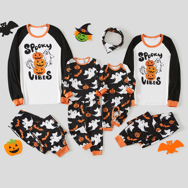 Halloween Family Matching Letter Print & Pumpkin Print Pajamas(Flame Resistant) - 20698683