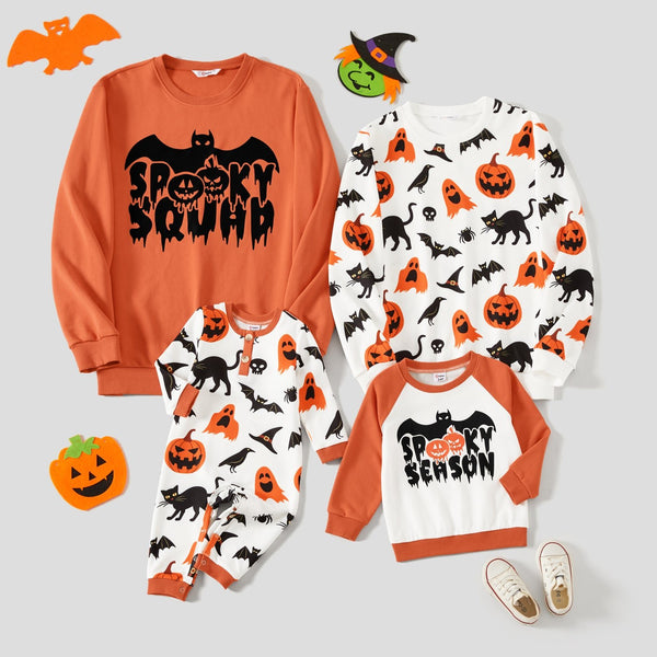 Halloween Family Matching Pumpkin & Bat Print Tops - 20695190