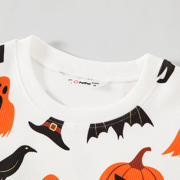 Halloween Family Matching Pumpkin & Bat Print Tops - 20695190