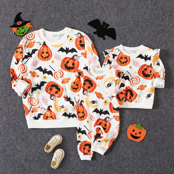 Halloween Pumpkin Lantern Print Long-sleeve Sweatshirts for for Mom and Me - 20694015