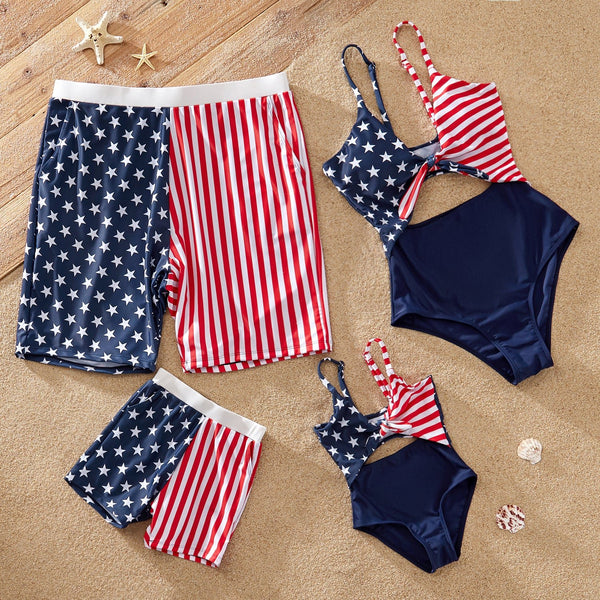 Independence Day Family Matching Allover Star Print Blue One-piece Swimsuit or Swim Trunks Shorts - 20621819