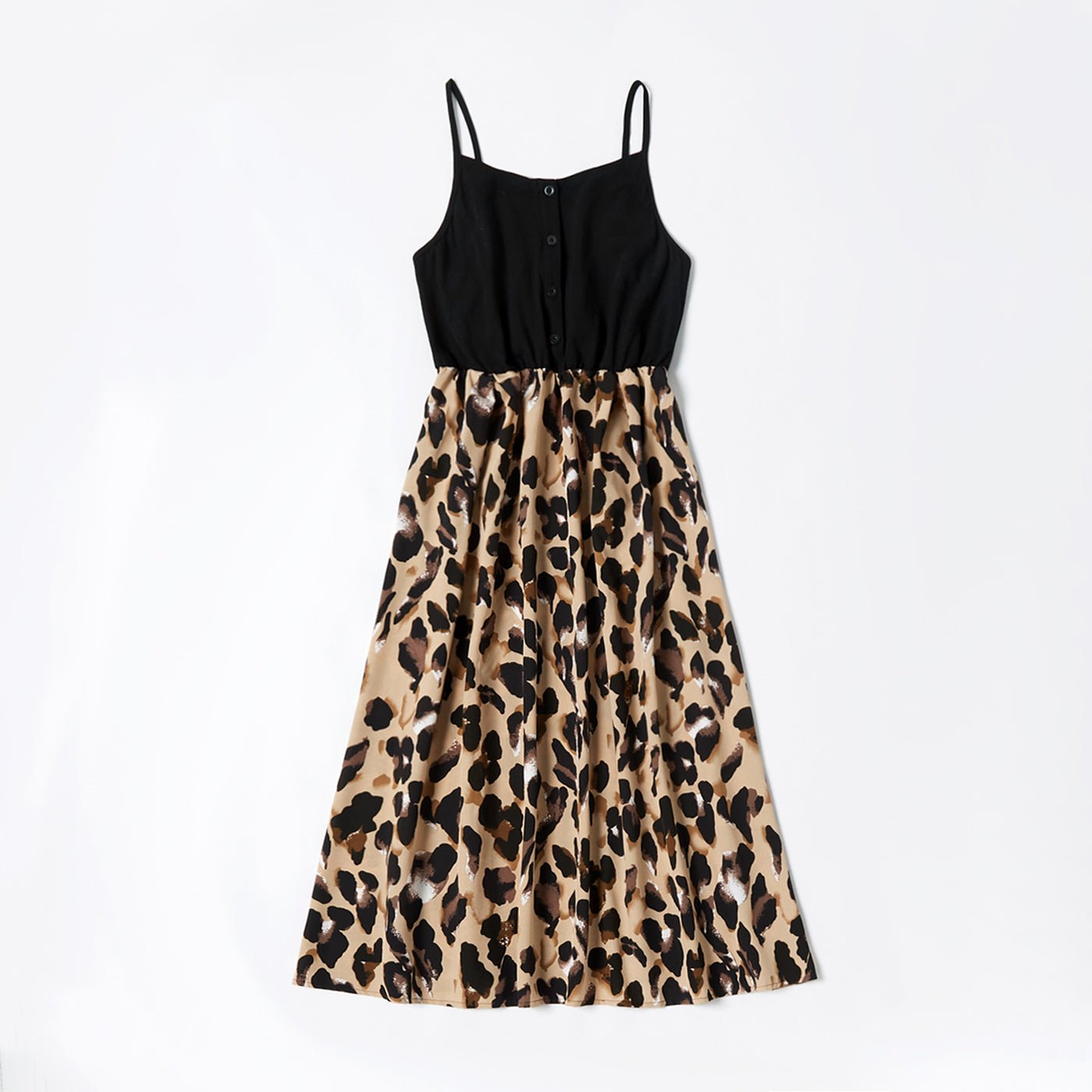 Leopard Print Splice Black Sling Dresses for Mommy and Me - 19836440