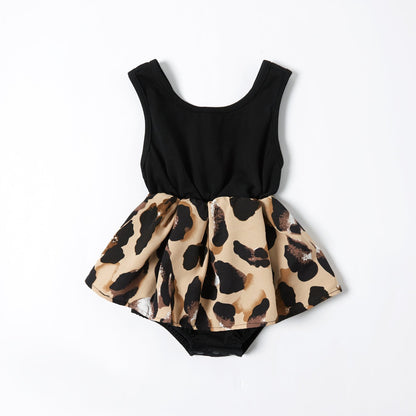 Leopard Print Splice Black Sling Dresses for Mommy and Me - 19836440