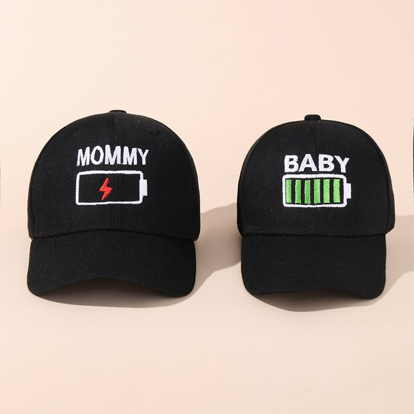 Letter & Battery Embroidered Black Baseball Cap for Mom and Me - 20503407