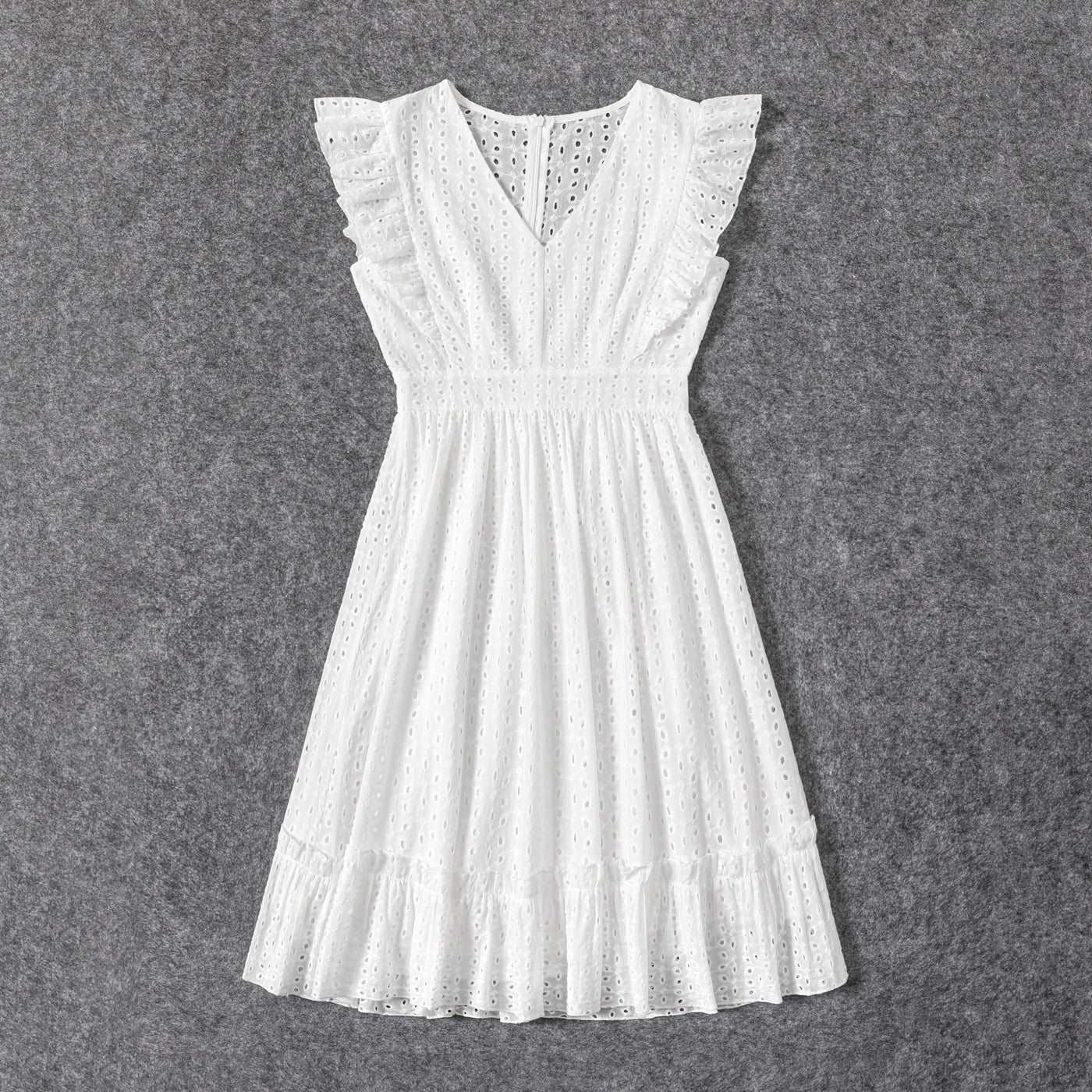 Mommy and Me 100% Cotton White Hollow-Out Floral Embroidered Ruffle Dress - 20388549