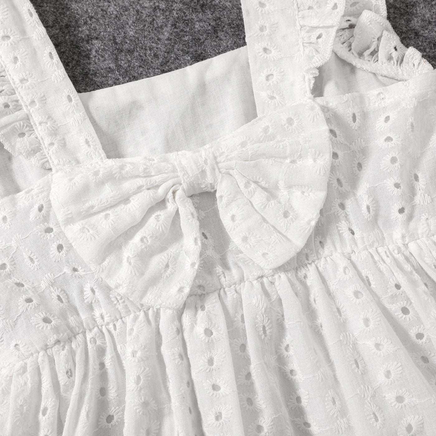 Mommy and Me 100% Cotton White Hollow-Out Floral Embroidered Ruffle Dress - 20388549