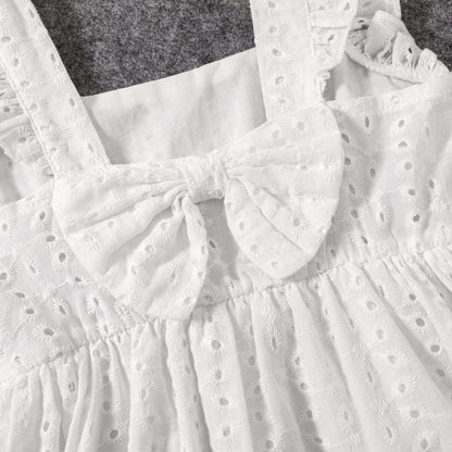 Mommy and Me 100% Cotton White Hollow-Out Floral Embroidered Ruffle Dress - 20388549