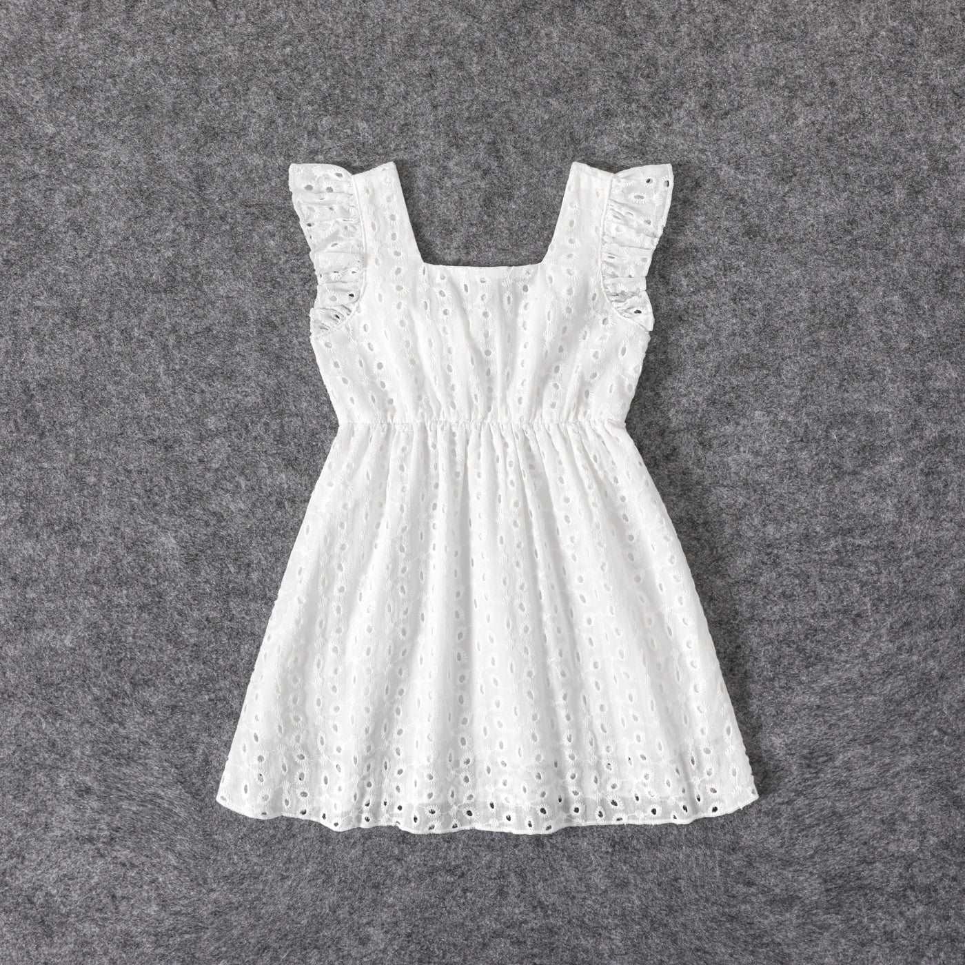 Mommy and Me 100% Cotton White Hollow-Out Floral Embroidered Ruffle Dress - 20388549