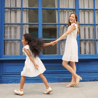 Mommy and Me 100% Cotton White Hollow-Out Floral Embroidered Ruffle Dress - 20388549