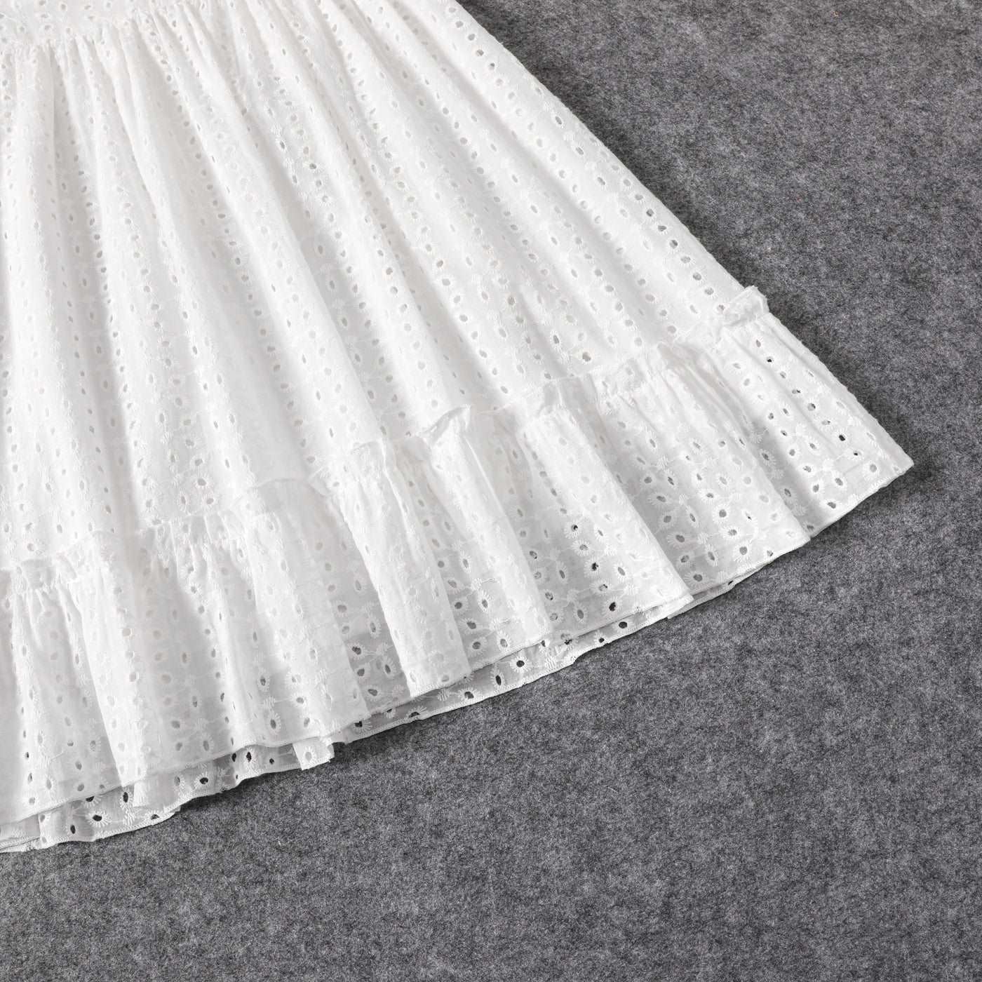 Mommy and Me 100% Cotton White Hollow-Out Floral Embroidered Ruffle Dress - 20388549