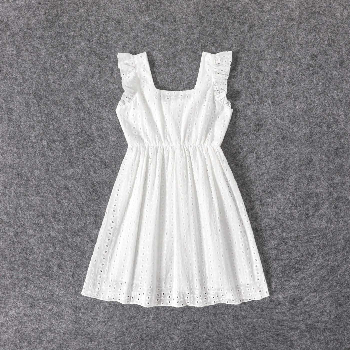 Mommy and Me 100% Cotton White Hollow-Out Floral Embroidered Ruffle Dress - 20388549