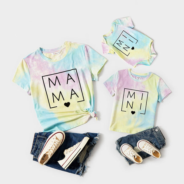 Mommy and Me 95% Cotton Letter Print Tie Dye Short-sleeve Tee - 20608589