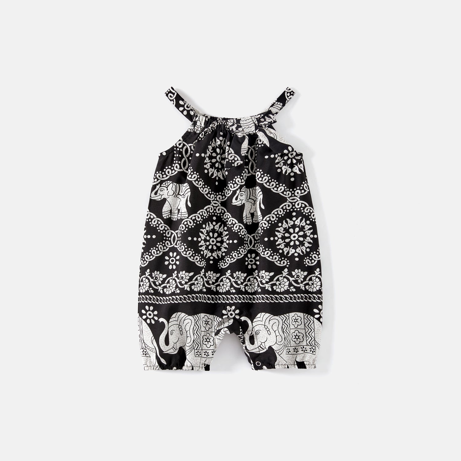 Mommy and Me Allover Elephant Print Spaghetti Strap Belted Rompers - 20584359