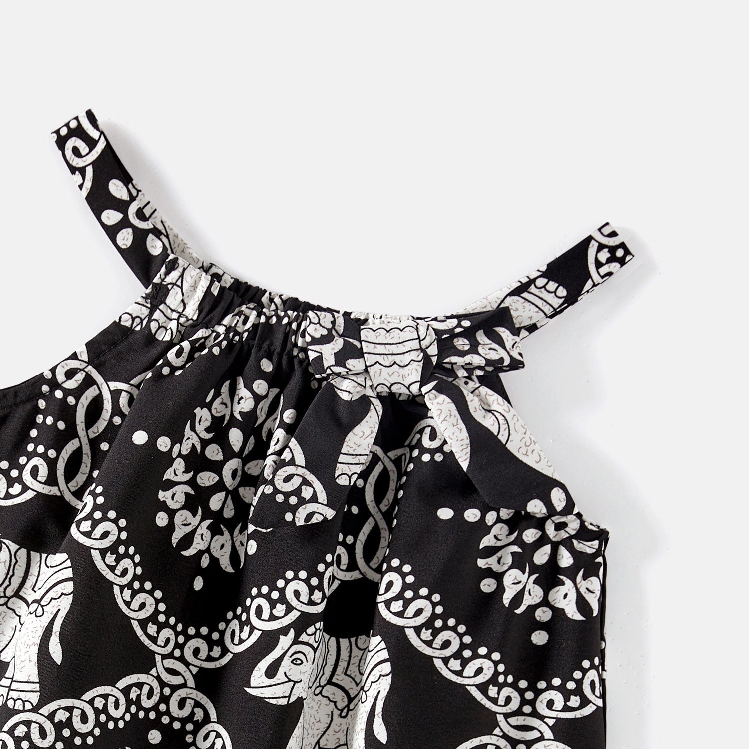 Mommy and Me Allover Elephant Print Spaghetti Strap Belted Rompers - 20584359
