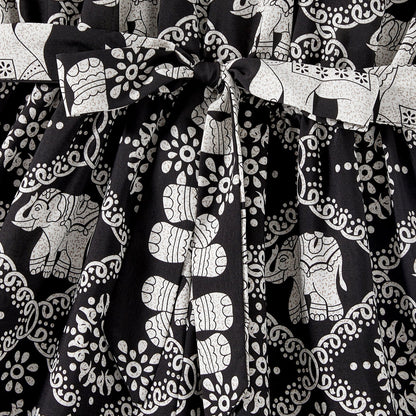 Mommy and Me Allover Elephant Print Spaghetti Strap Belted Rompers - 20584359