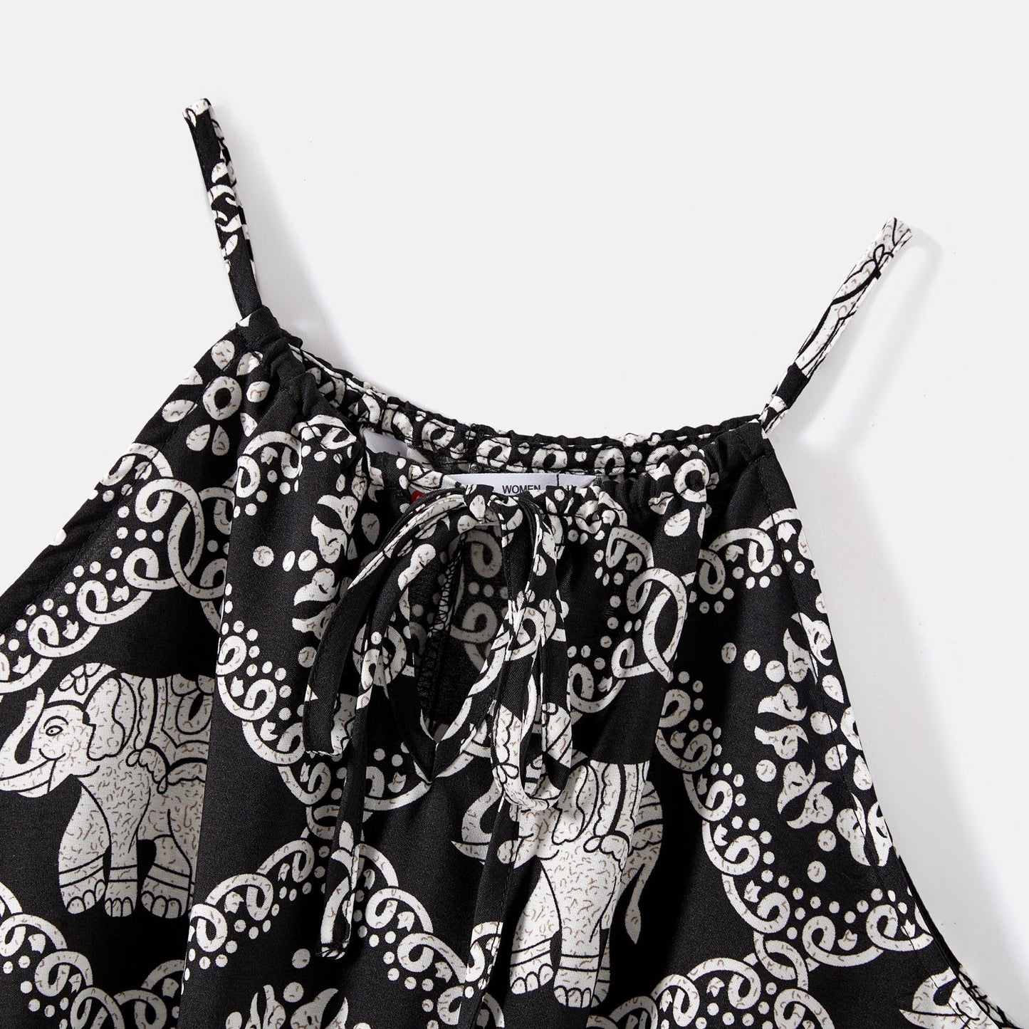 Mommy and Me Allover Elephant Print Spaghetti Strap Belted Rompers - 20584359