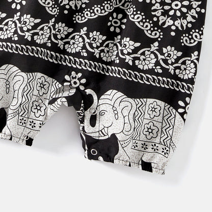 Mommy and Me Allover Elephant Print Spaghetti Strap Belted Rompers - 20584359
