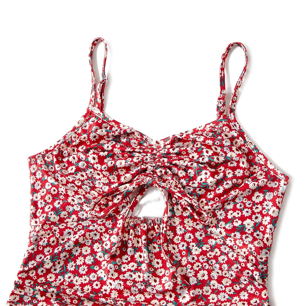 Mommy and Me Allover Floral Print Drawstring Ruched Bodycon Cami Dresses - 20557242