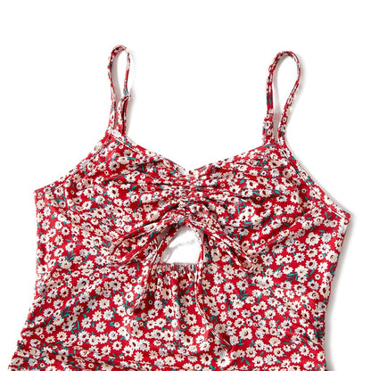 Mommy and Me Allover Floral Print Drawstring Ruched Bodycon Cami Dresses - 20557242